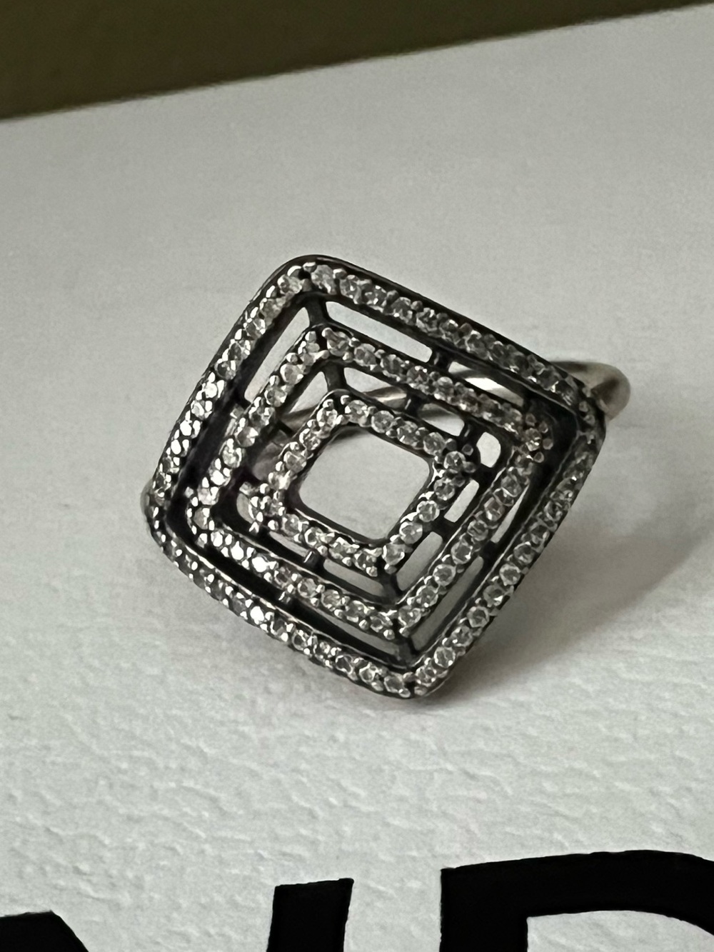 Pandora Silver Square Multi-Halo Ring with Clear Stones